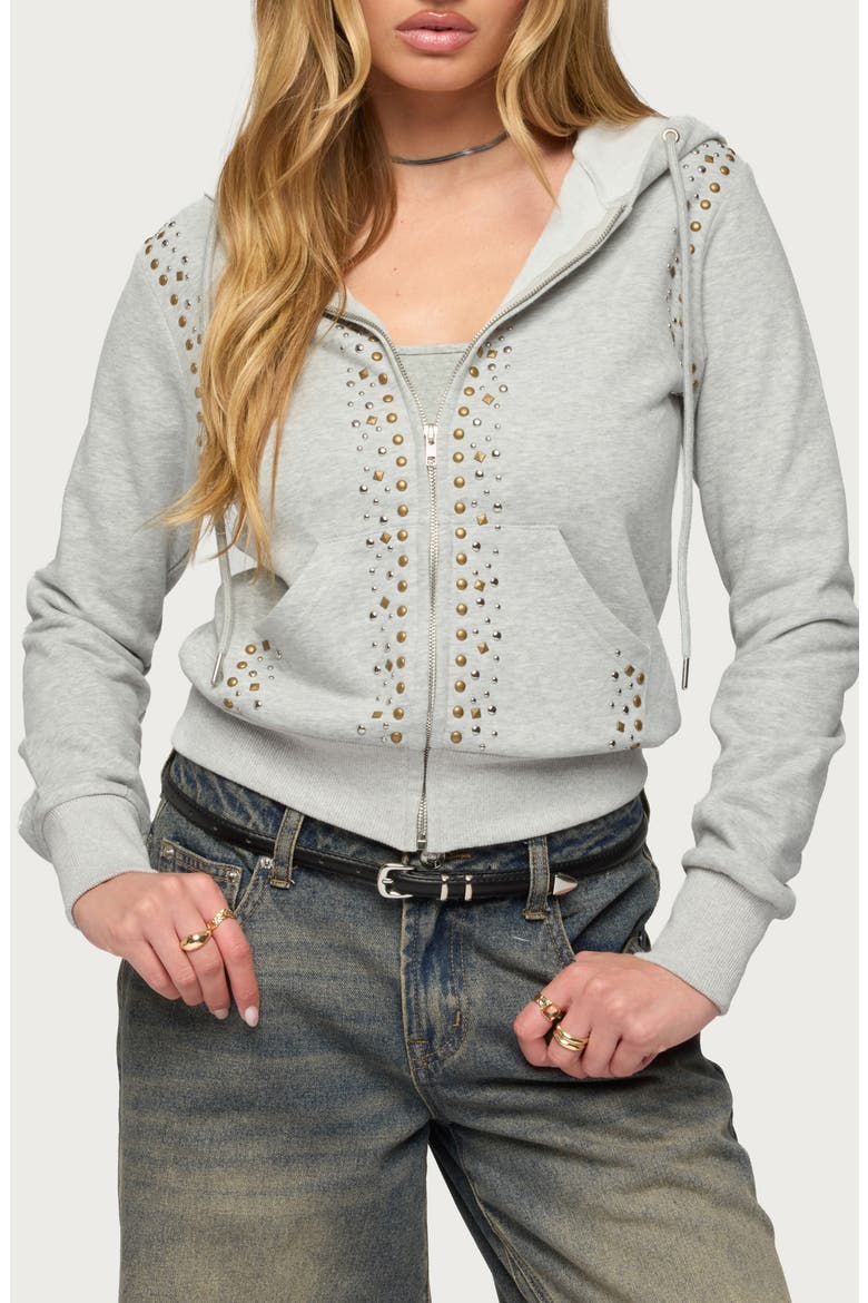 Patricia Studded Zip-Up Hoodie, Main, color, GRAY-MELANGE
