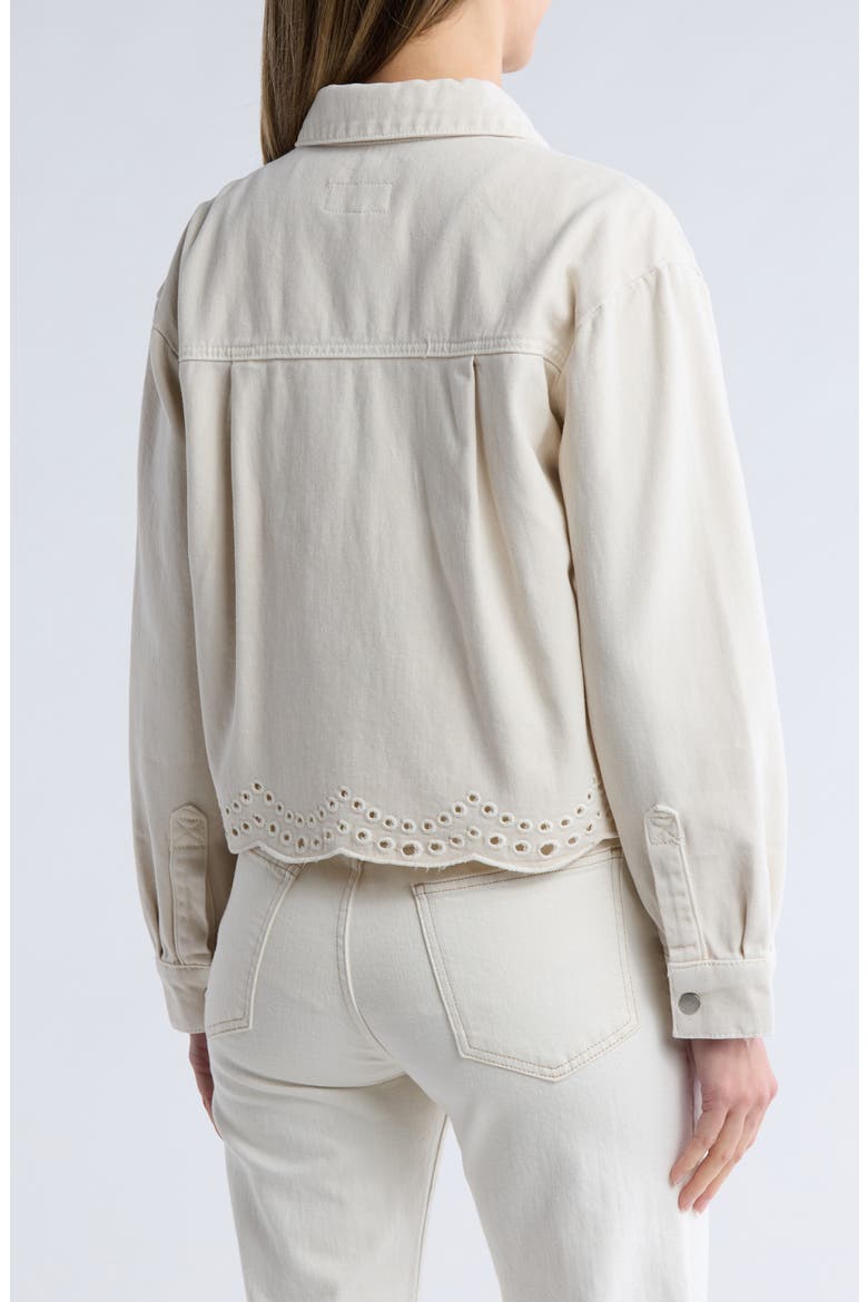 Embroidered Eyelet Scallop Crop Denim Jacket, Alternate, color, WASHED ALMOND