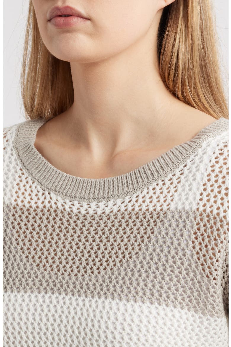 Tresa Stripe Crochet Crewneck Sweater, Alternate, color, NATURAL/IVORY