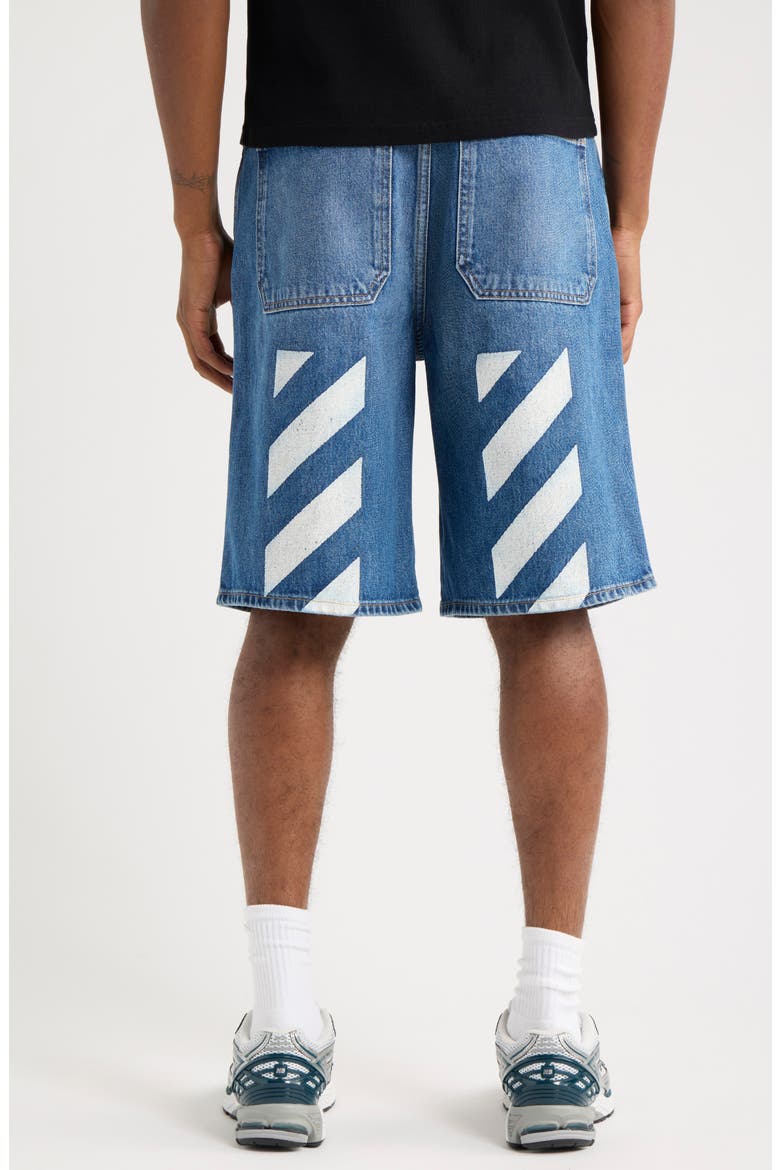 Diagonal Logo Denim Shorts, Alternate, color, STEEL INDIGO