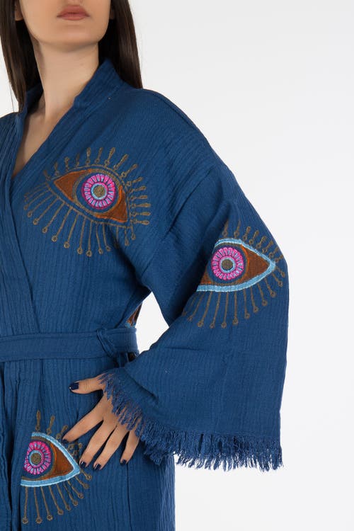 Forever & Always Shoes Aria Evil Eye Handmade Cotton Kimono In Blue
