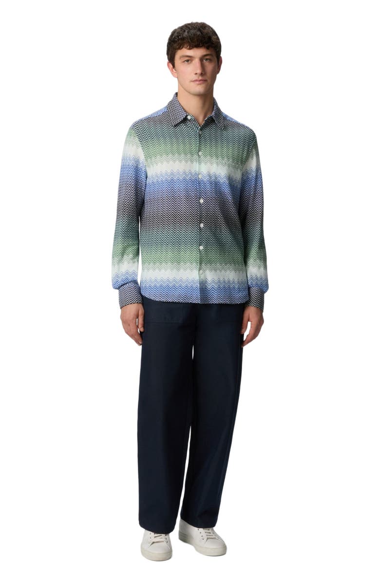 Missoni Gradient Zig Zag Cotton Knit Shirt With Breast Pocket, Main, color, Blue & Green