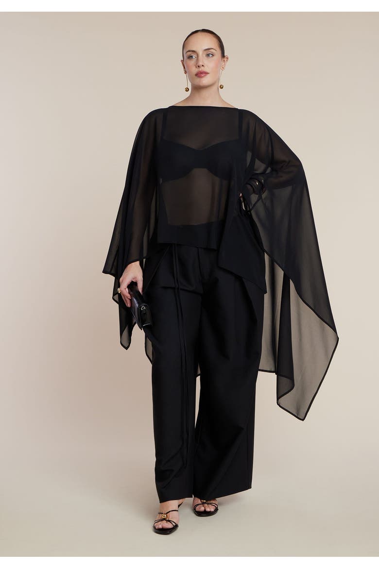 Sheer Dramatic Chiffon Cape, Alternate, color, BLACK ONYX