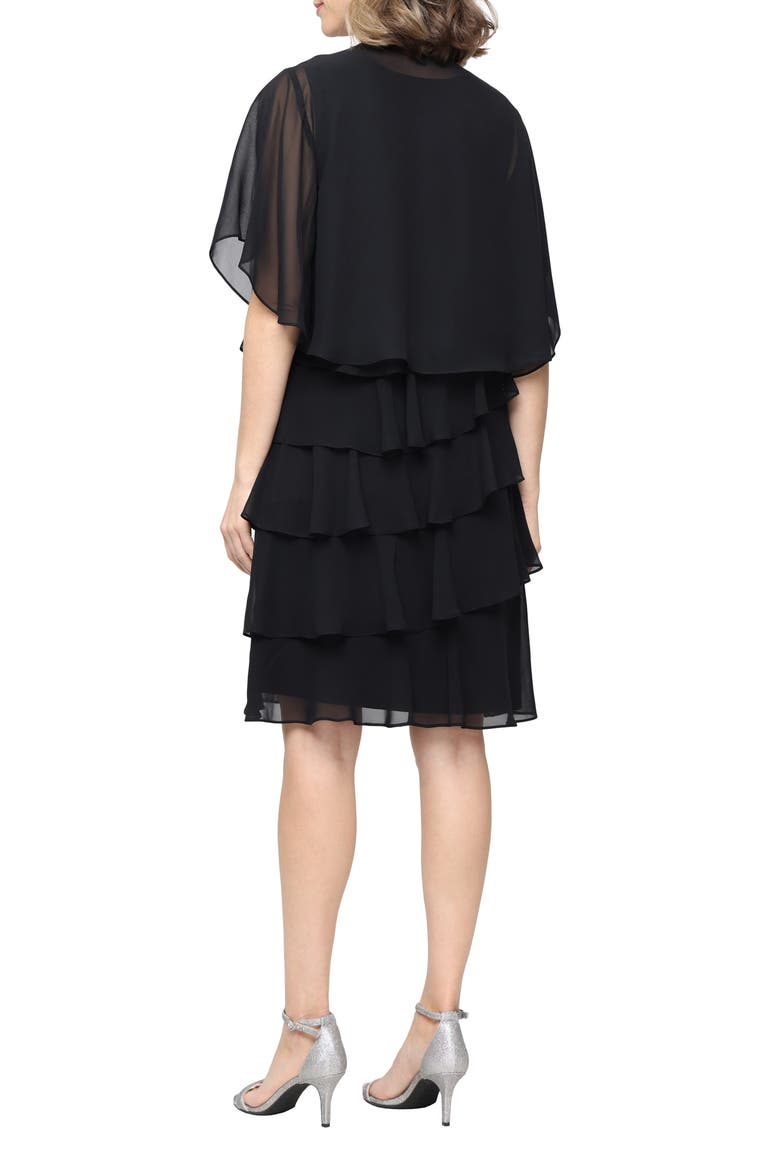 Tiered Ruffle Chiffon Dress with Jacket, Alternate, color, BLACK