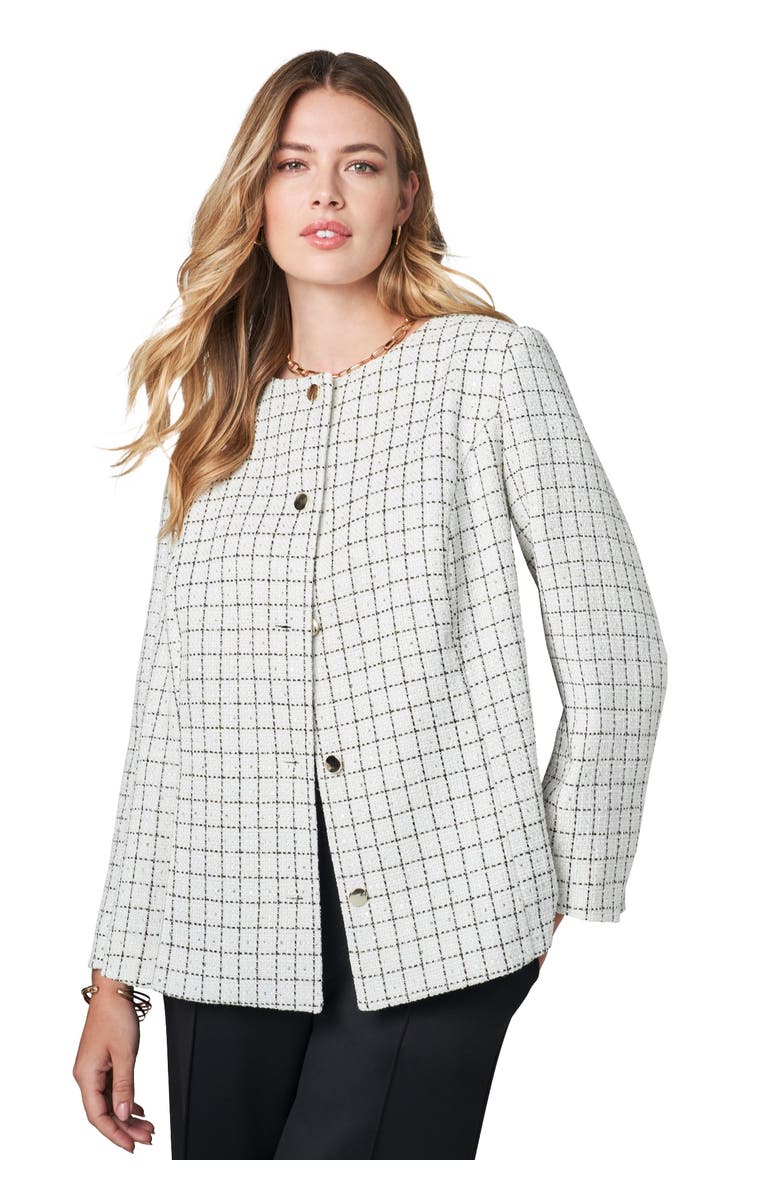 Jessica London Tweed Lady Jacket, Main, color, White Grid Tweed