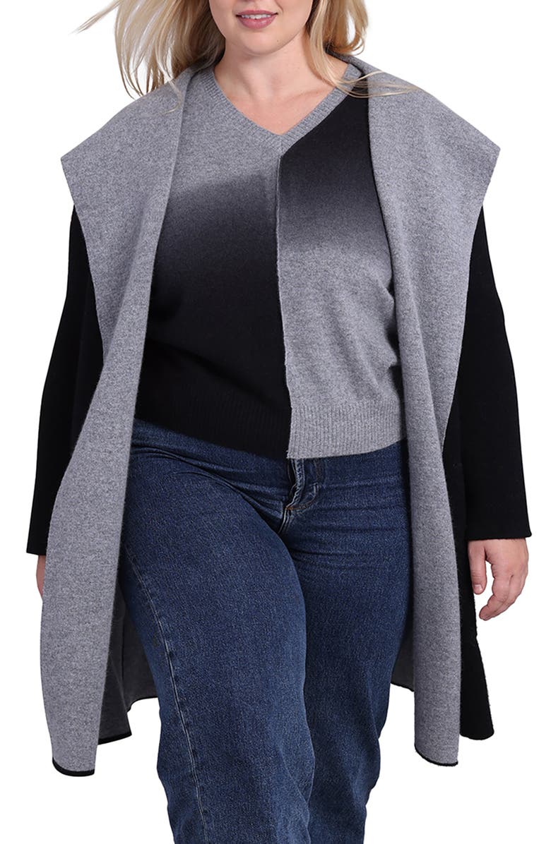 MINNIE ROSE Cashmere Hooded Coat, Main, color, Black/ Grey Shadow