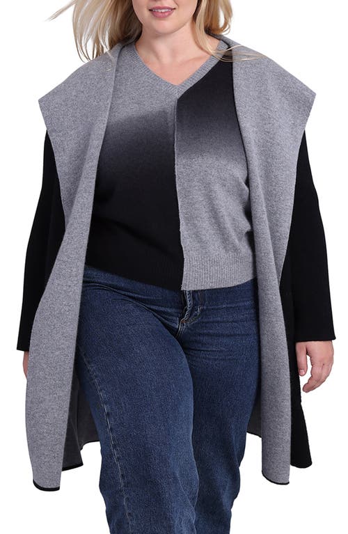 Minnie Rose Plus Size Hooded Double-faced Cashmere Coat In Black/grey Shadow