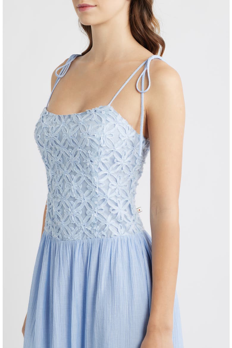 Floral Appliqué Tie Shoulder Midi Dress, Alternate, color, BLUE