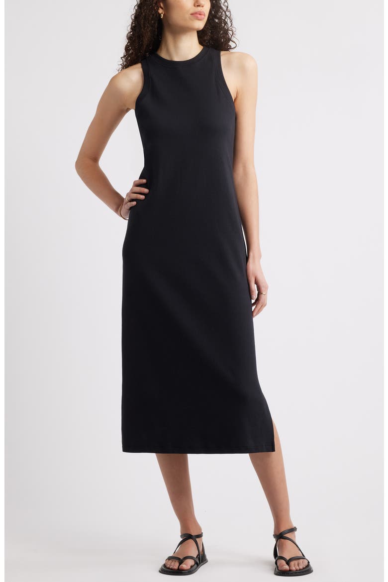 Stretch Cotton Ribbed Tank Dress, Main, color, BLACK