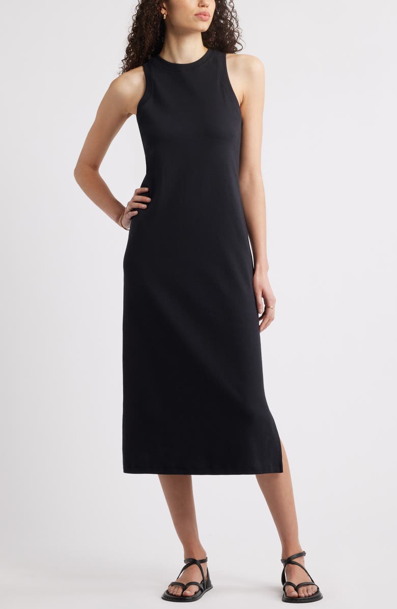 Nordstrom Stretch Cotton Ribbed Tank Dress, Main, color, Black