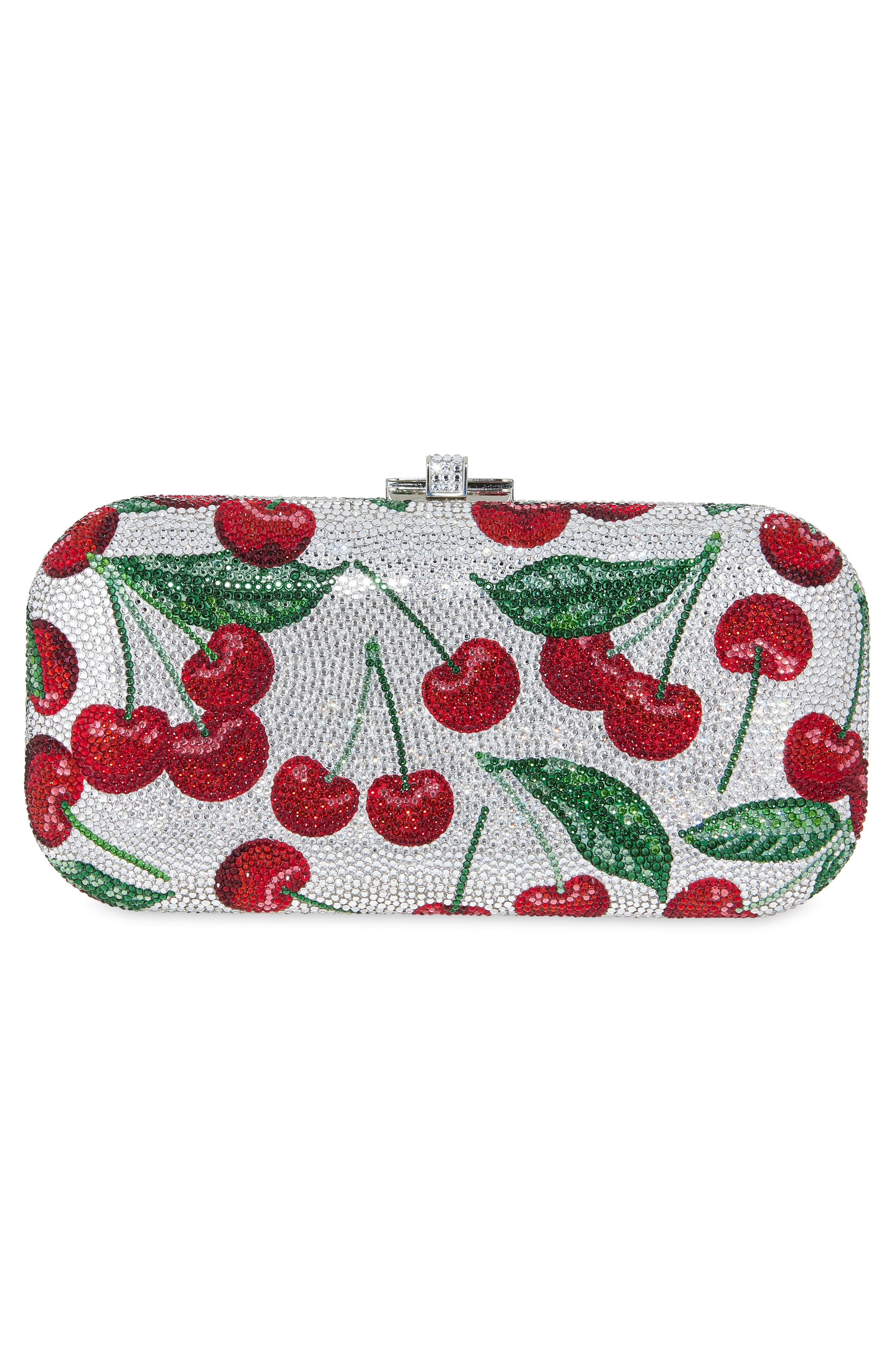 JUDITH LEIBER COUTURE Bing Cherries Long Slide Crystal Clutch, Alternate, color, Silver Rhine Multi