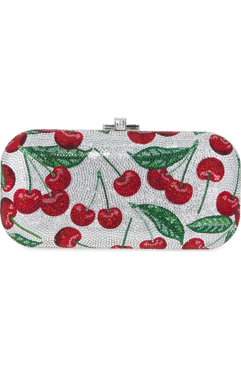 JUDITH LEIBER COUTURE Bing Cherries Long Slide Crystal Clutch, Alternate, color, Silver Rhine Multi