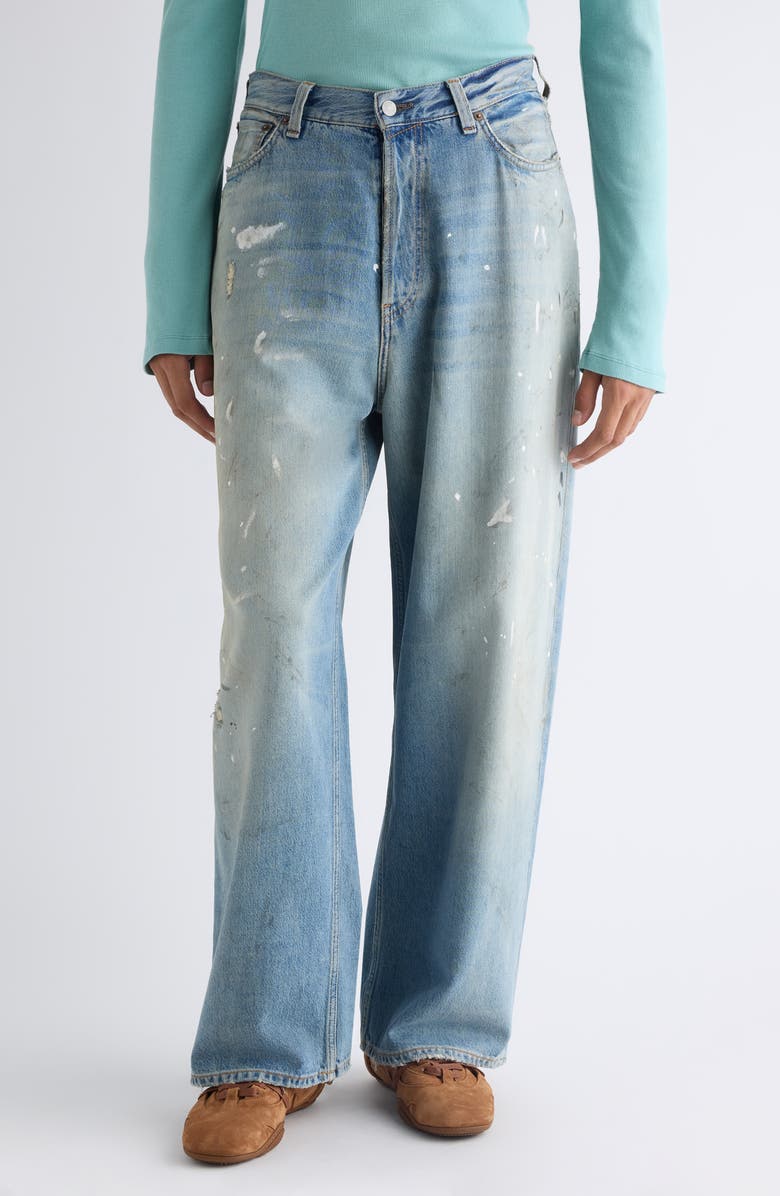 Acne Studios 2023 U Trafalgar Paint Splattered Straight Leg Jeans, Main, color, Light Blue