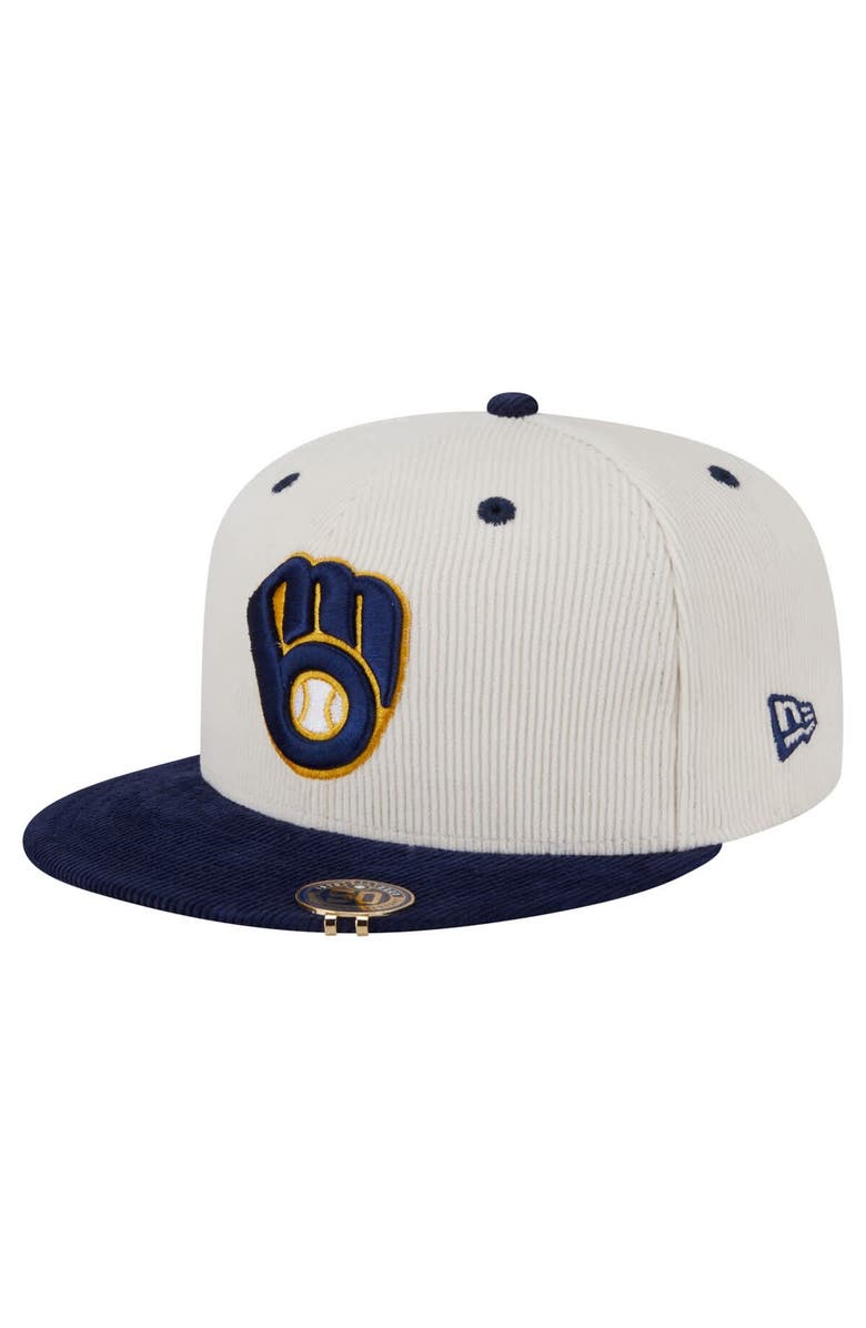 New Era Men's New Era Cream/Navy Milwaukee Brewers Two-Tone Corduroy 59FIFTY Fitted Hat, Alternate, color, 