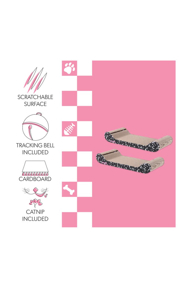 Rini Modern Cardboard Lounge Bed Cat Scratcher with Built-In Bell Toys and Catnip, Alternate, color, Black/White