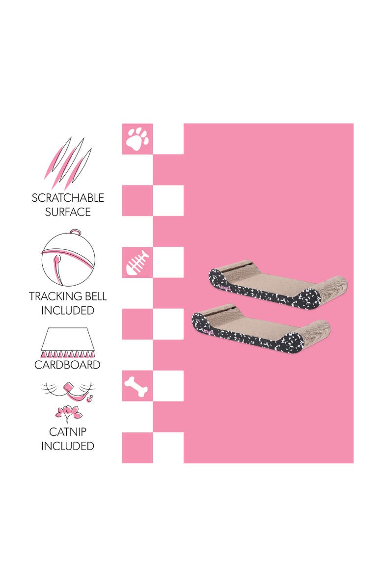 The Licker Store Rini 23.75" Modern Cardboard Lounge Bed Cat Scratcher with Built-In Bell Toys and Catnip, Alternate, color, Black/White