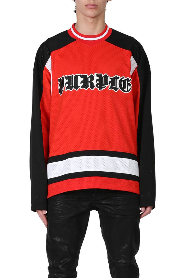 Team Long Sleeve Mesh Hockey Jersey, Main, color, FIERY RED