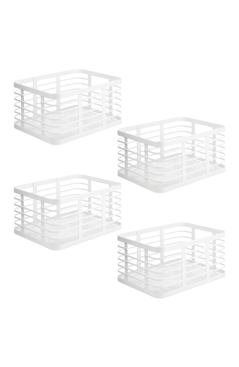 mDesign Metal Pantry Basket with Handles - Set of 4 - Matte White, Main, color, Matte White