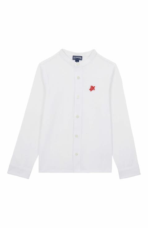 Kids' Mao Collar Organic Cotton Shirt