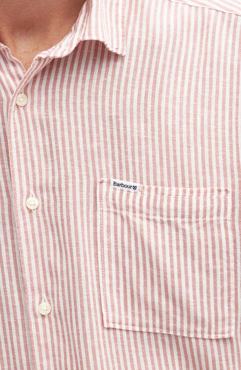 Barbour Deerpark Stripe Summer Fit Short Sleeve Button-Up Shirt, Alternate, color, Pink Clay
