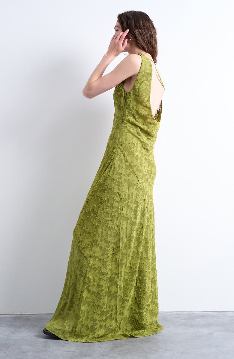 Topshop Floral Appliqué Sleeveless A-Line Dress, Alternate, color, Medium Green