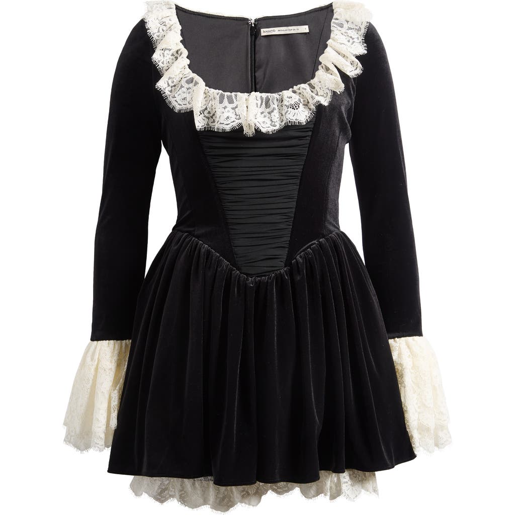 House Of Cb Czarina Lace Trim Ruffle Minidress In Black