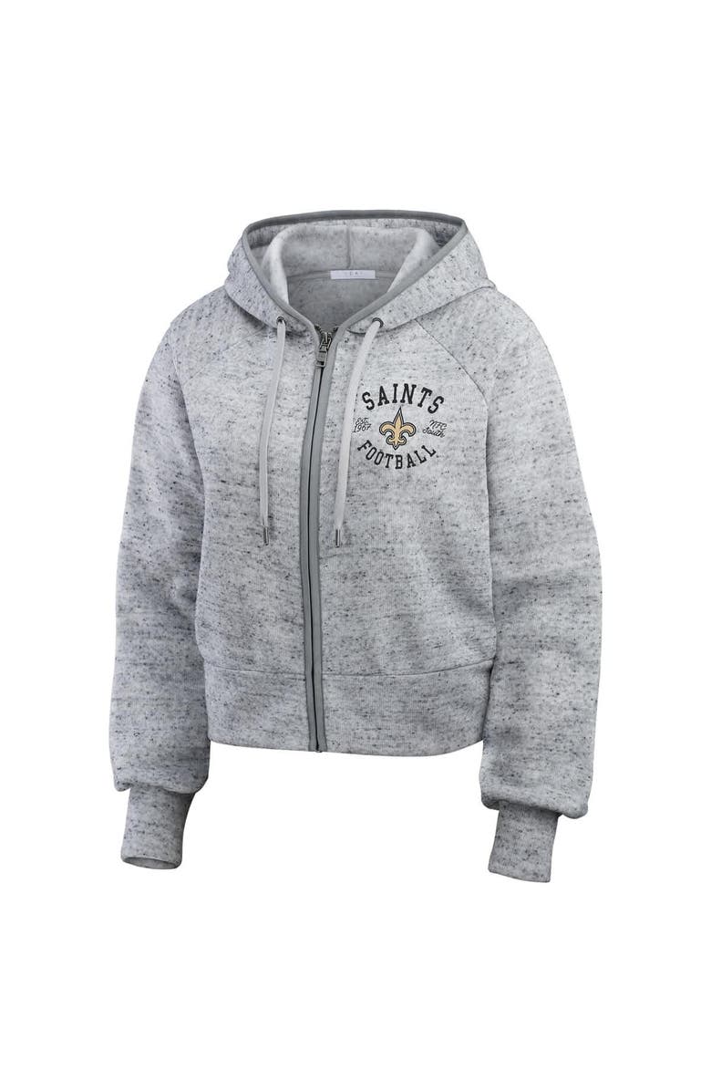 WEAR by Erin Andrews Women's WEAR by Erin Andrews Heather Gray New Orleans Saints Speckled Fleece Cropped Full-Zip Hoodie, Alternate, color,