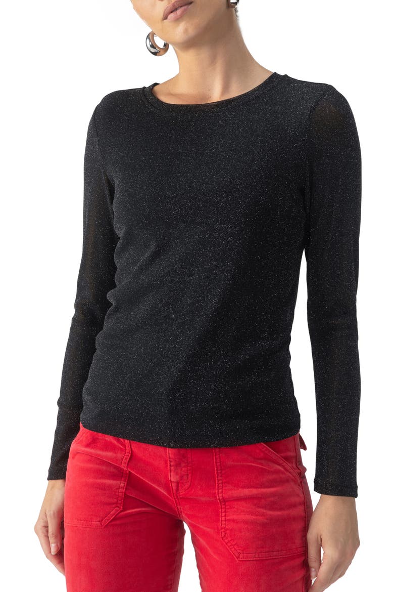 Sparkle Mesh Perfect T-Shirt, Main, color, BLACK