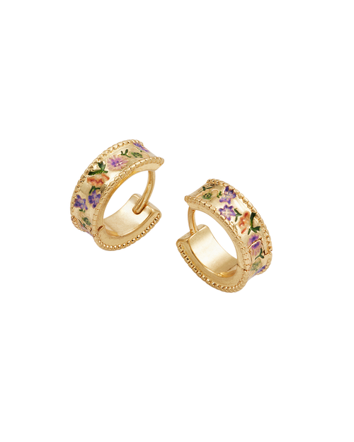 Fable England Folksy Floral Gold Huggie Earrings In Gold