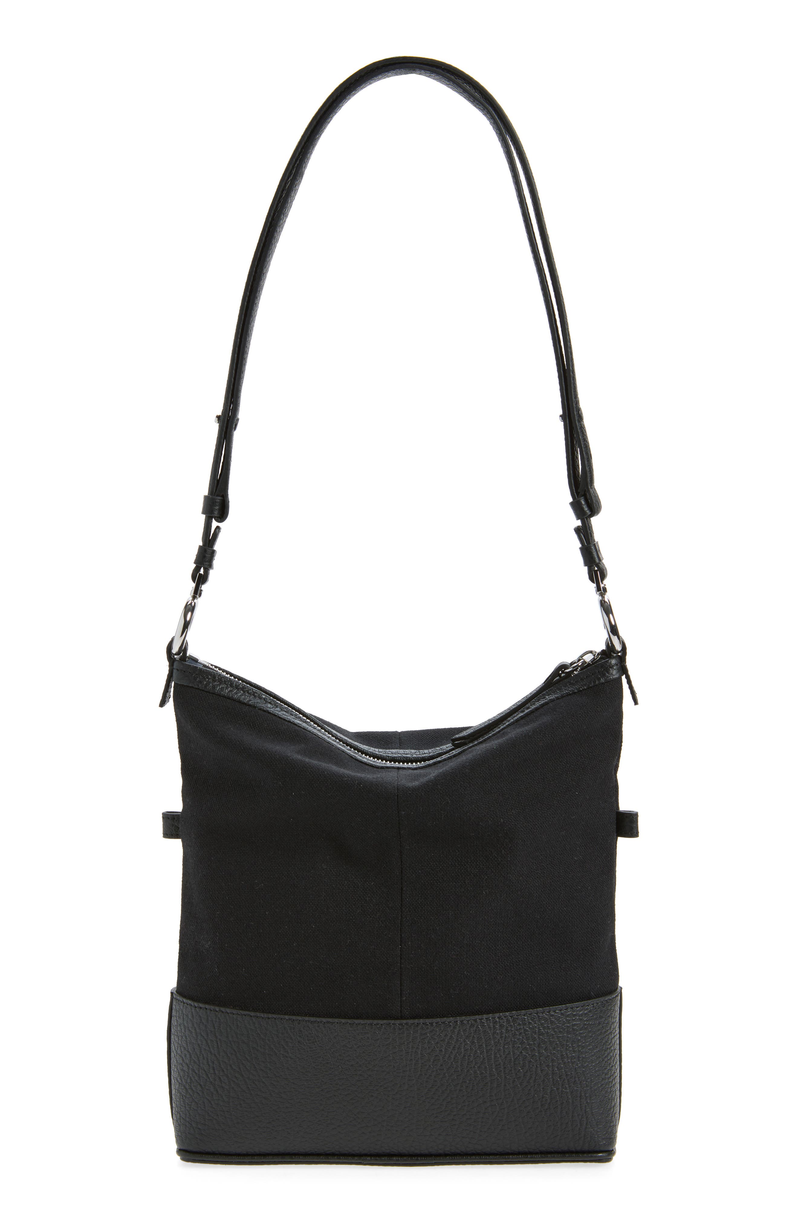 Small 5AC Canvas & Leather Hobo Bag, Alternate, color, BLACK
