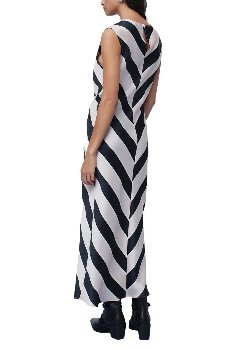 Stripe Sleeveless Satin Drape Midi Dress, Alternate, color, BLACK