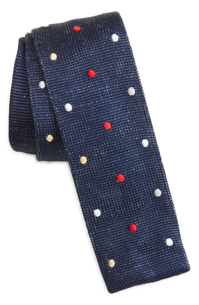 CLIFTON WILSON Multicolor Polka Dot Knit Silk Tie, Main, color, Denim
