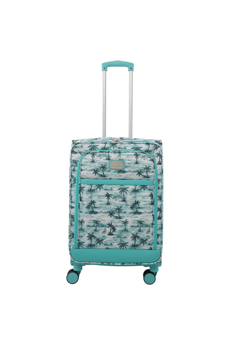 Palm Print 26" Expandable Softside Spinner, Alternate, color, Aqua