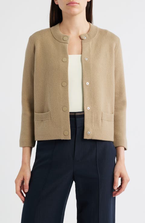 Shrunken Wool & Cashmere Snap Cardigan