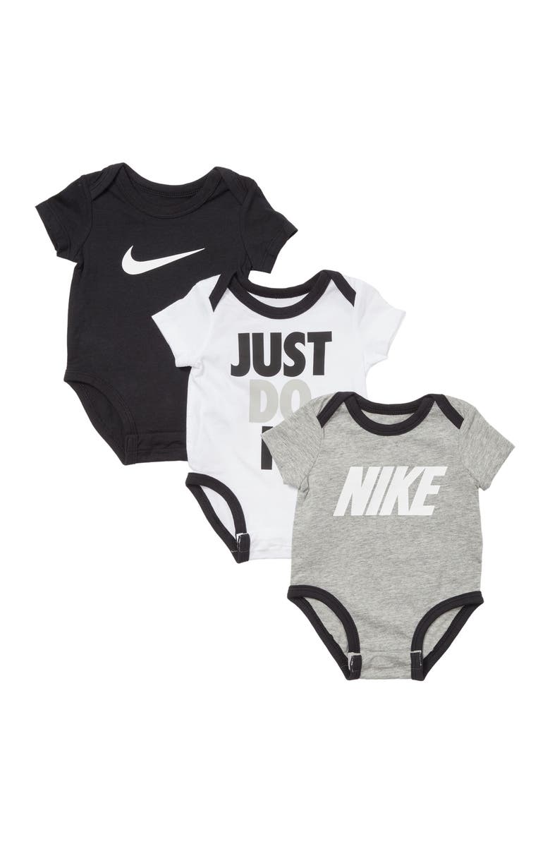 Nike JDI Swoosh Logo Bodysuit - Set of 3, Main, color, 042Hthr Re