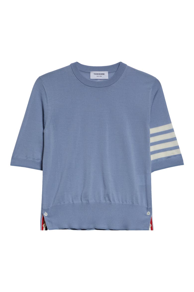 4-Bar Short Sleeve Wool & Cashmere Sweater, Alternate, color, LIGHT BLUE