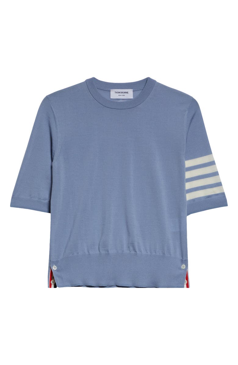 Thom Browne 4-Bar Short Sleeve Wool & Cashmere Sweater, Alternate, color, Light Blue