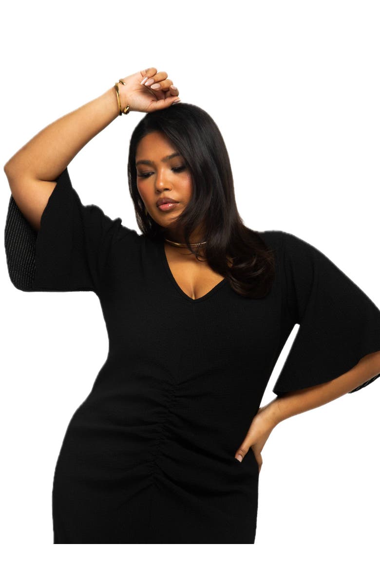 FASHION-SZN CURVE Ruched Flutter Sleeve Midi Dress, Alternate, color, 