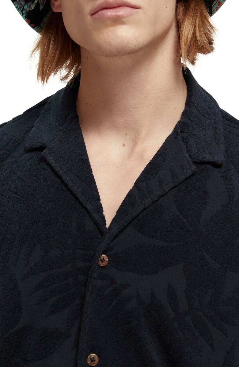 Scotch & Soda Short Sleeve Organic Cotton Blend Terry Jacquard Button-Up Camp Shirt, Alternate, color, 
