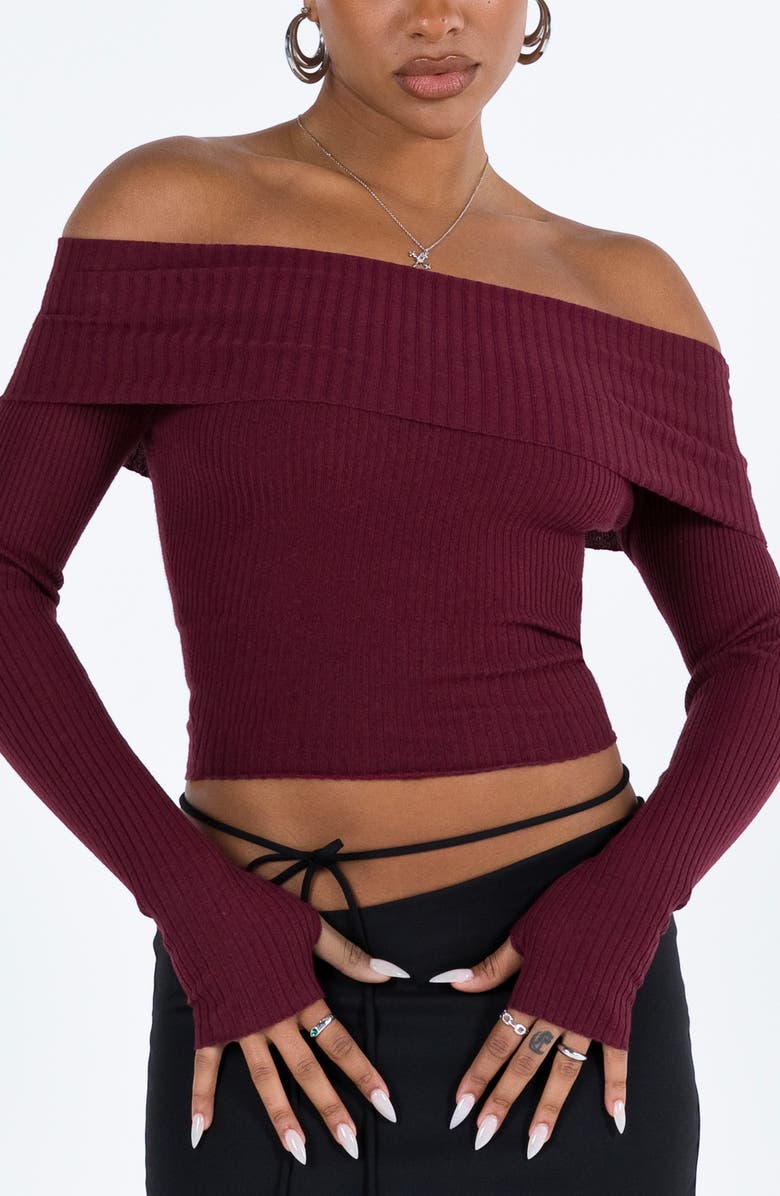 Princess Polly Morley Foldover Off the Shoulder Rib Sweater, Main, color, 
