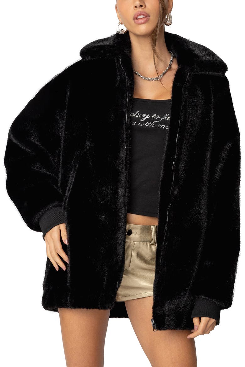 Taylor Oversize Faux Fur Jacket, Main, color, BLACK