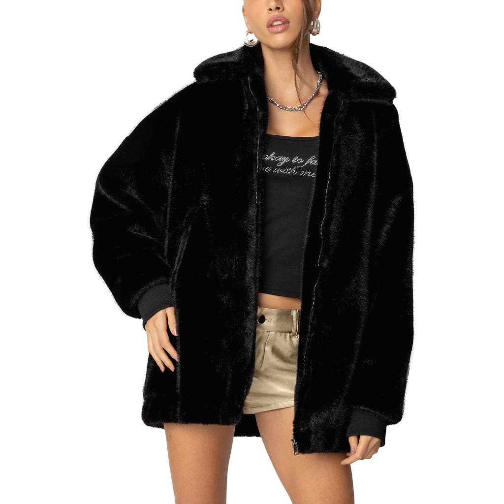 Edikted Taylor Oversize Faux Fur Jacket In Black
