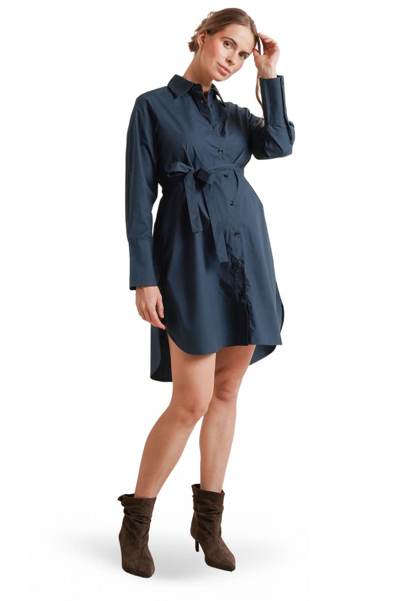 Weekday Maternity & Nursing Button-Down Shirtdress, Main, color, Dark Teal
