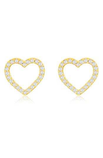 Suzy Levian Diamonds 14k Gold Diamond Open Heart Stud Earrings In Yellow