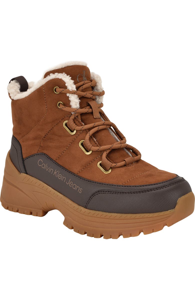 Calvin Klein Noanne Quilted Winter Boot, Main, color, Medium Brown