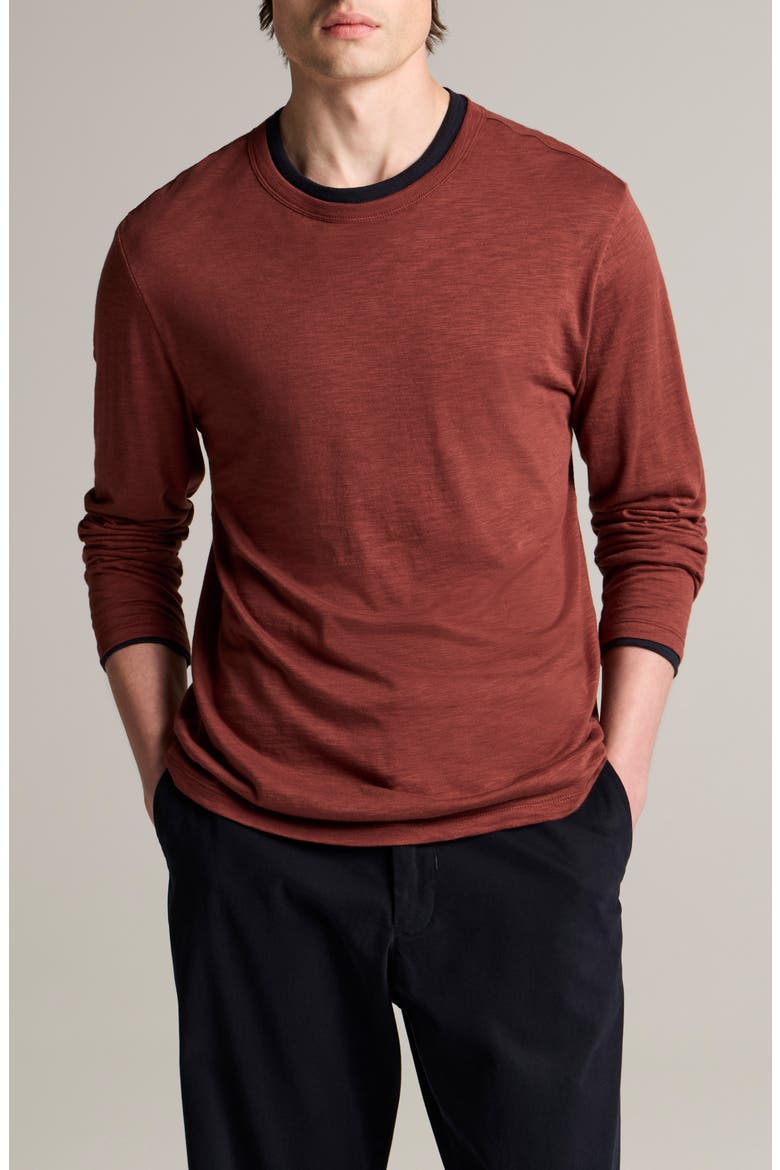 Fine Slub Layered Look Long Sleeve Pima Cotton T-Shirt, Main, color, DEEP SATIN/COASTAL