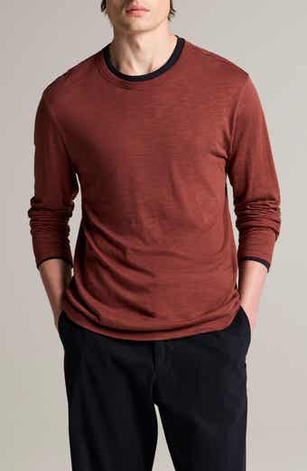 Fine Slub Layered Look Long Sleeve Pima Cotton T-Shirt