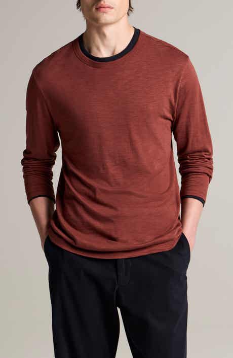 Fine Slub Layered Look Long Sleeve Pima Cotton T-Shirt