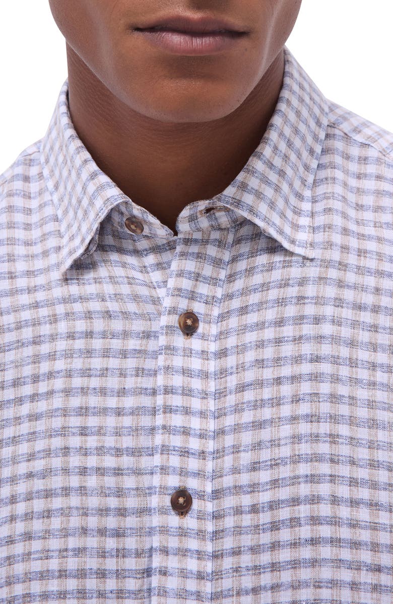 Bugatchi Julian Check Slub Linen Button-Up Shirt, Alternate, color, Navy