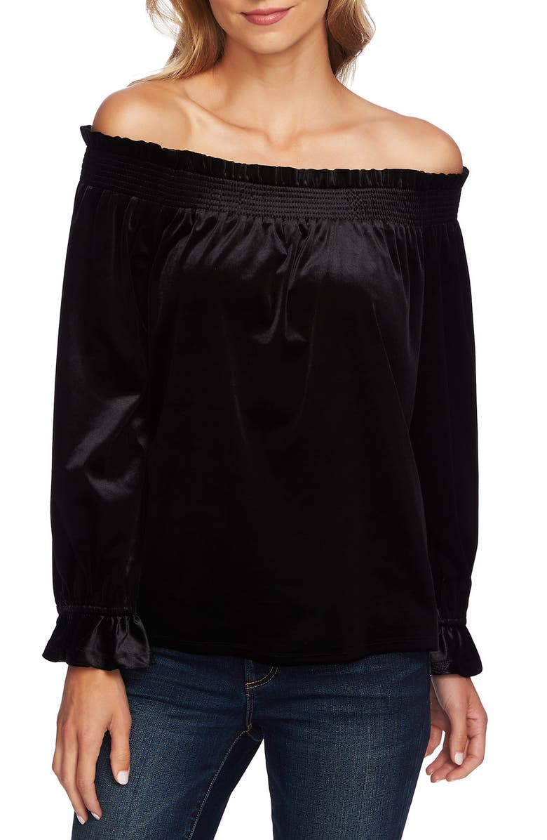 CeCe Off the Shoulder Smocked Velvet Blouse, Main, color, 